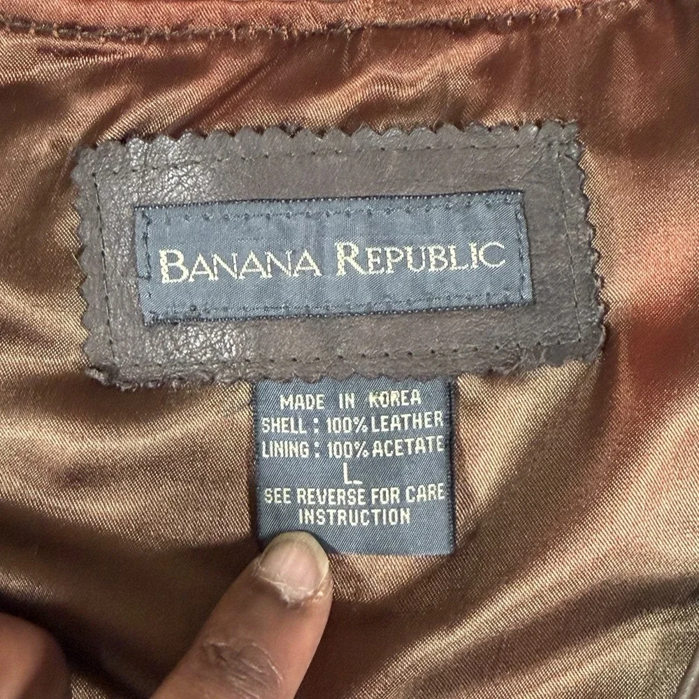 Vtg Banana Republic Brown Leather Hunting Vest Animal Buttons Sz L Buckle Back